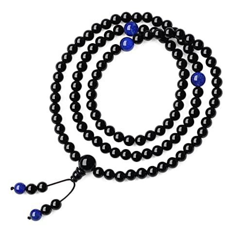 COAI Collar Japa Mala de Piedra Ónice Negro y Espaciadores de Lapislázuli Cover