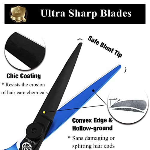 Purple Dragon Blue Hairdressing Scissors Set Japanese Steel 5.5 Inch Hair Cutting Shears Thinning Scissors Kit -Razor Sharp- Barber Hair Cutting Scissors with Fine Direct Adjustment Knob - Image 2