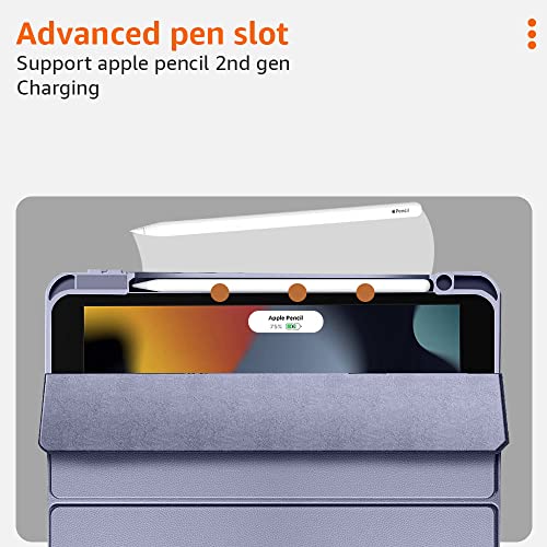 Image of Amazon Basics Magnetic Case Cover for Apple iPad 10.2 inch 2021 9th /8th /7th Gen with Trifold Stand Detachable Case, Transparent Back, Soft Sides, Sleep /Wake Case, Pencil Holder - Lavender