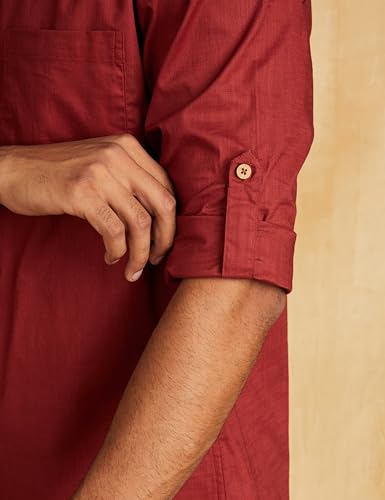 Image of Amazon Brand - Symbol Men's 100% Cotton Solid Short Length Casual Kurta - Regular Fit (Available in Plus Sizes)