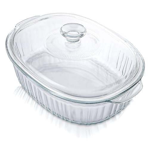 MUHXEL - Cacerola de cristal con tapa de 2,8 l con tapa, de vidrio resistente al calor, 2800 ml, para asar de cristal con tapa y asas, vidrio de borosilicato, para marinar, hornear, cocinar