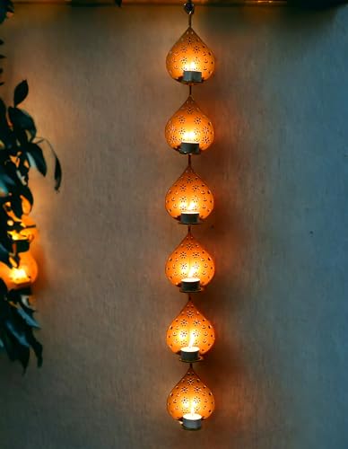 Image of METSY Stylish Metal Cutting Edge Candle Light Holder Leaf in Rectangular Shape | Metal Art | Home Decor Items (Golden Liner)