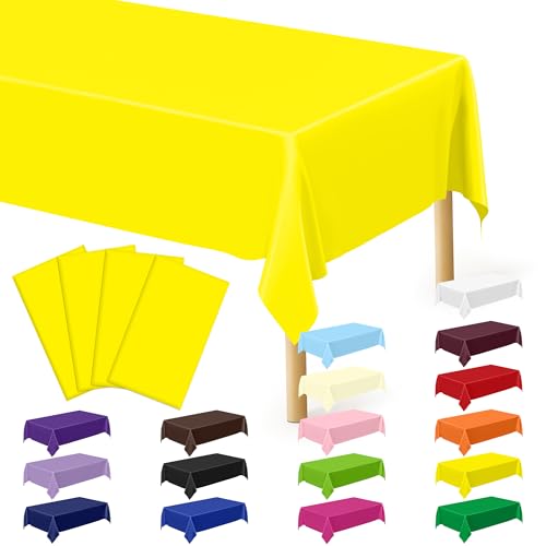 Image of QZYL 4 PCS Rectangle Tablecloth, 54 x 108 Inches Congratulations Decorations of Picnic Table Cover, Robust Yellow Table Cloth for Restaurant Party, Plastic Table Cloth of Leakproof and Waterproof