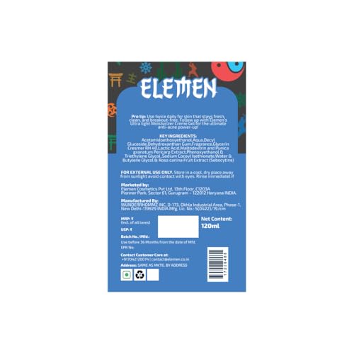 Image of Elemen Anti-Acne Face Wash for Boys (120ml) | Pimple Clear & Oil Control for Teens | Sebocytine Face Wash for Acne-Prone Skin | For Active Guys & Sports | Salicylic Acid free | Non stripping