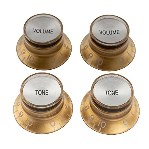 Musiclily Pro Imperial Pulgadas Tamaño Botones de Potenciómetros Reflector 2 Volumen 2 Tono Perillas Set para Guitarra Eléctrica USA Made Les Paul SG, Oro con Plata Top