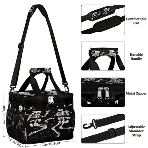 Dance Skull Insulated Picnic Backpack Lunch Box for Women Men Picnic Basket Tote Lunch Bag Picnic Bag Portable Lunch Bags for Picnic, Beach, Work, Trip,Office, Camp Skeletons Dancing