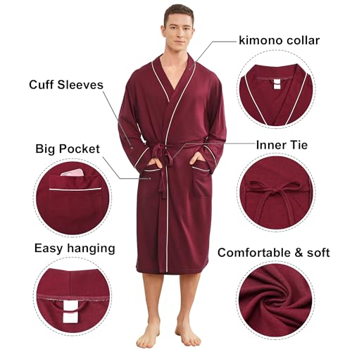 Image of Mens Lightweight Robe, Knit Kimono Bathrobe Spa Sleepwear Soft Knee Length Robe With Pockets