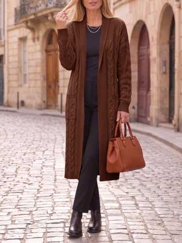 Image of Womens Long Sleeve Cardigan Sweaters Oversized Open Front Maxi Coat | Trendy Casual,Lapel,Knitted Coatigan,Soft Warm,Overcoat Pocket,2026 Fall Winter,Work Office,Going Out