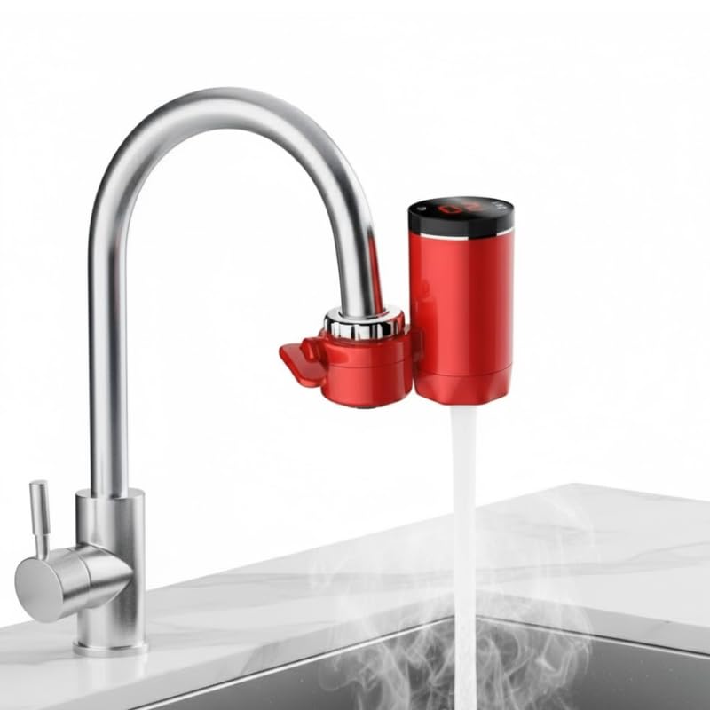 Elevea 𝟏𝟓 𝐘𝐞𝐚𝐫𝐬 𝐆𝐮𝐚𝐫𝐚𝐧𝐭𝐞𝐞 Instant Hot Water Tap Geyser 3000W, Fast 3 to 5 Second Heat, Adjustable Flow and Temperature, Splash Resistant Housing, Quick Install Point of Use Heater, Red-image-27