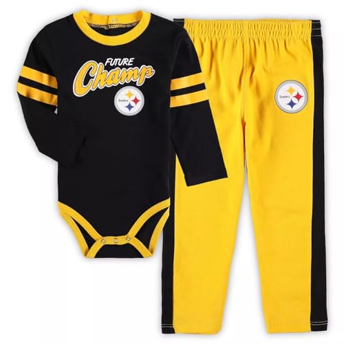 Outerstuff NFL Newborn Infants Little Kicker 2 Piece Creeper Bodysuit Romper and Pants Set (Pittsburgh Steelers, 3-6 Months)