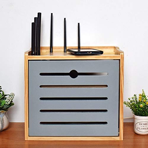 Bigyouzi Wifi Router Storage Box Wall Shelf Solid Wood Power Supply Light Cat Plug Row Hub Board Finishing Desktop Storage Box #TOP3