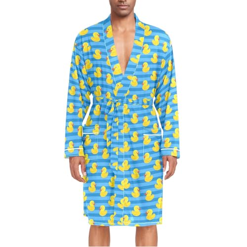 Men's Robe Lightweight Long Sleeve Kimono Bathrobe with Pockets Yellow Rubber Duck Nightgown Shower Robe
