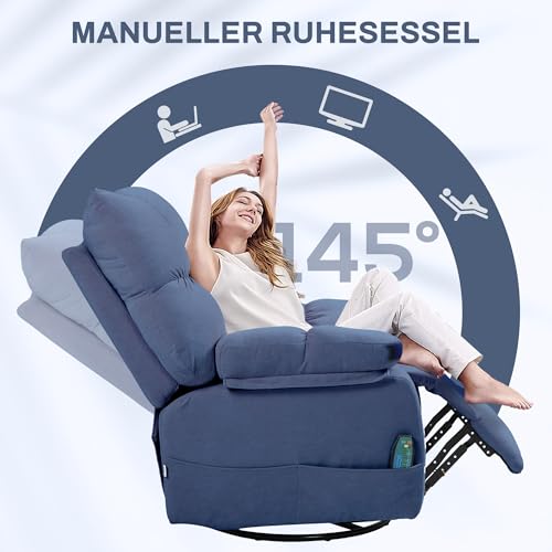 HOMCOM Relaxsessel Massagesessel Fernsehsessel mit Liegefunktion, Wärmefunktion, Schaukelfunktion, Drehbar TV Sessel mit Fußteil, Seitentasche Fernbedienung für Wohnzimmer, Blau – Bild 6