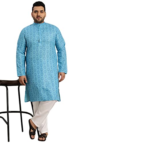Image of SOJANYA Plus Men's Navy Blue Self-Design Cotton Linen Printed Kurta