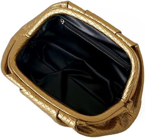 Image of Women's Woven Evening Bag Ruched Dumpling Clutch Purse Detachable Chain Crossbody Bag