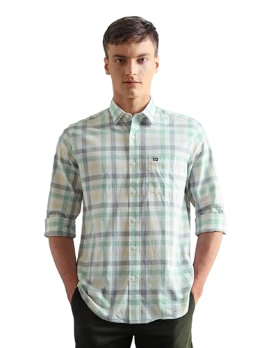 Image of Arrow Sport Men Slim fit Cotton Checked Long Sleeves Spread Collar Shirt