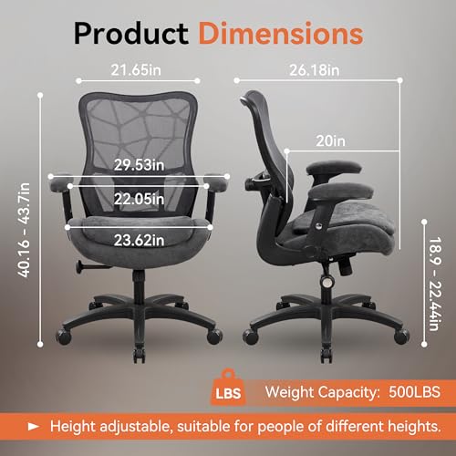 Image of Office Chair 500lbs Big and Tall Ergonomic Mesh Desk Chair Heavy Duty with 24 inch Extra Wide Seat Adjustable Lumbar Support & Flip-Up Arms for Large Body Types (Dark Gray)