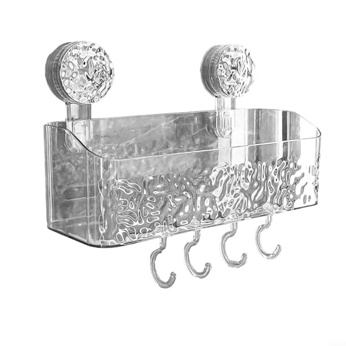 SMZhomeone Estante con ventosa para almacenamiento de ventosa de gran capacidad, organizador montado en la pared para artículos de tocador de baño, transparente