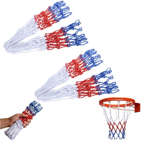 HUILLIGHT 4 Pezzi Rete Basket Rimovibile 12 Anelli Retino da Basket Poliestere Resistente Intemperie Tricolore Ricambio Canestro per Interno Esterno Pallacanestro