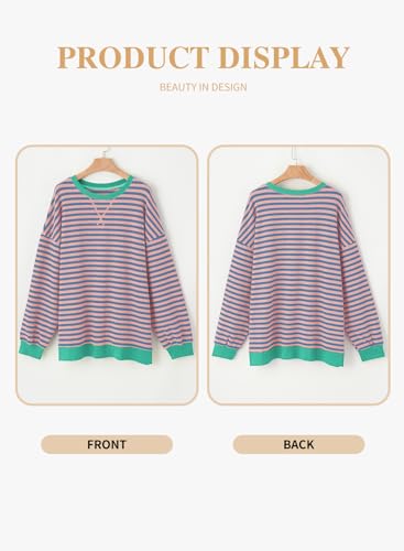 Image of Eytino Women Plus Size Striped Color Block Crewneck Sweatshirt(1X-5X)