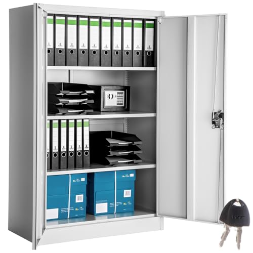 TecTake® Armario Archivador, Cierre De Seguridad, 4 Alturas, Cajones Ajustables, Mueble Oficina, Acero, Puertas Reforzadas, Limpieza Sencilla, Candado De Seguridad - 140x40x90cm Gris