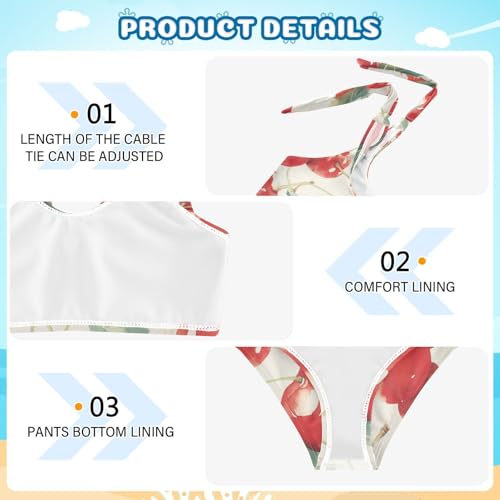 Red Cherry Girls Two Piece Kids Bikini Set Beach Swimsuit Swimwear Cute Shoulder Strap4