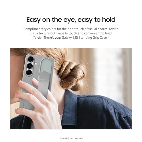 Image of Samsung Galaxy S25 Standing Grip Phone Case, Protective Cover, Soft Touch, Kickstand, Durable Design, US Version, EF-GS931CWEGUS, White