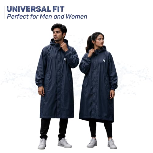 Image of ROCKSPORT Water Proof Long Rain Coat With Adjustable Hood For Mens - Blue