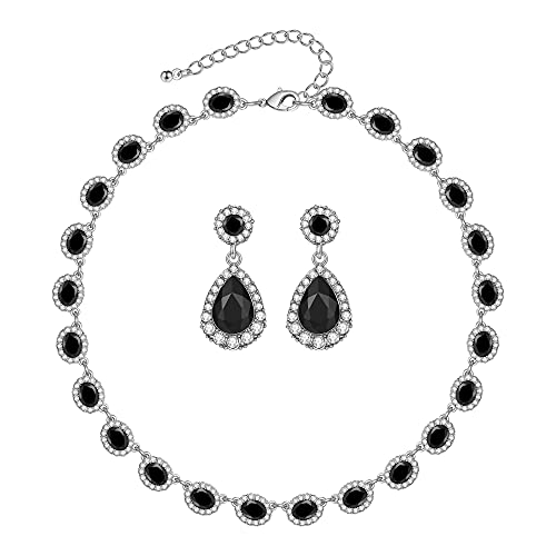 WOWORAMA-Crystal-Bridal-Jewelry-Set-Statement-Choker-Necklace-Teardrop-Dangle-Earrings-Set-Rhinestone-Wedding-Jewelry-Set-for-Women-Bride-Bridesmaid-Jewelry-Party-Prom-Jewelry-Set