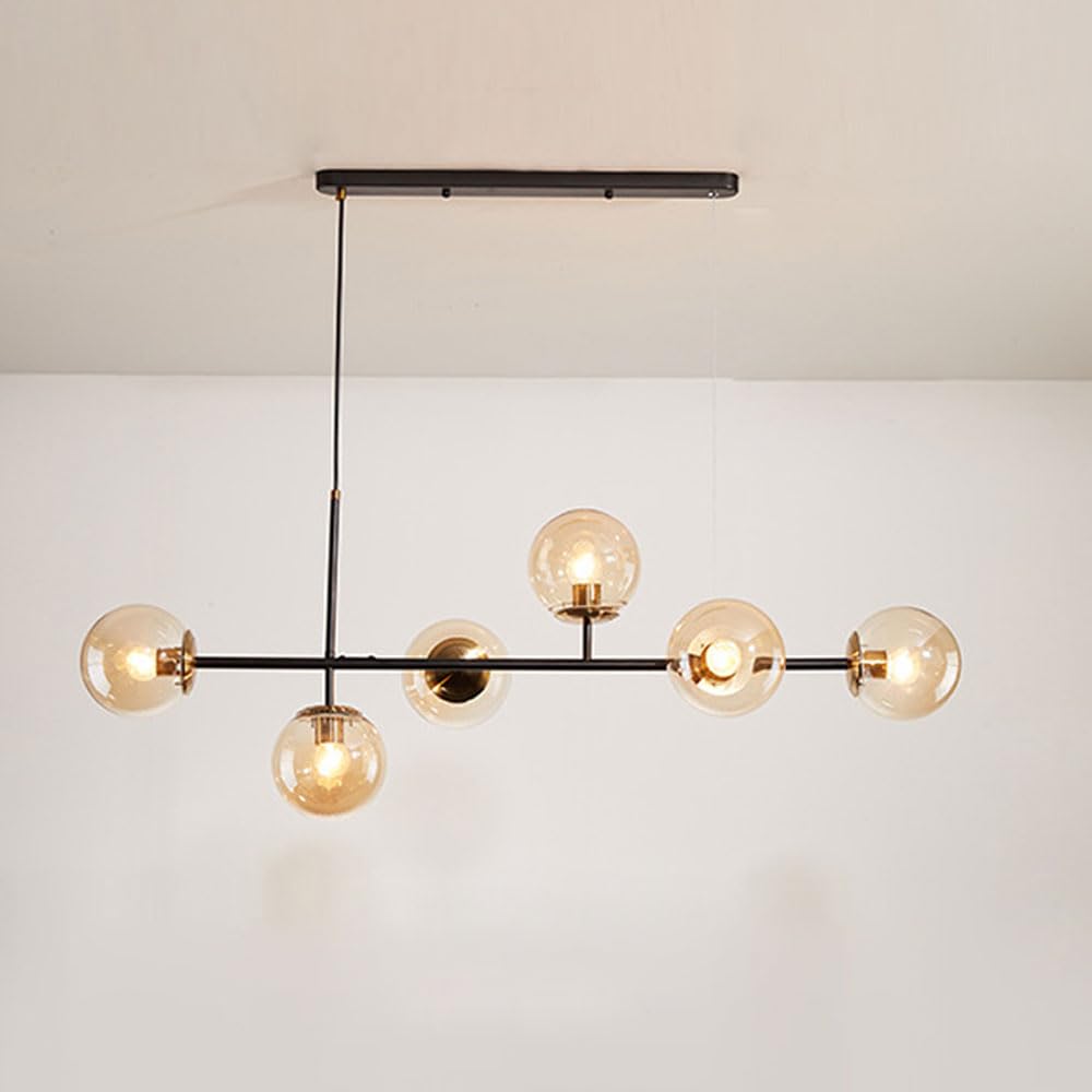 KXEcoLife Modern 6-Light Chandelier, Adjustable Height Crystal Globe Pendant Light, Mid-Century Large Ceiling Fixture E27 for Kitchen Island, Contemporary Design