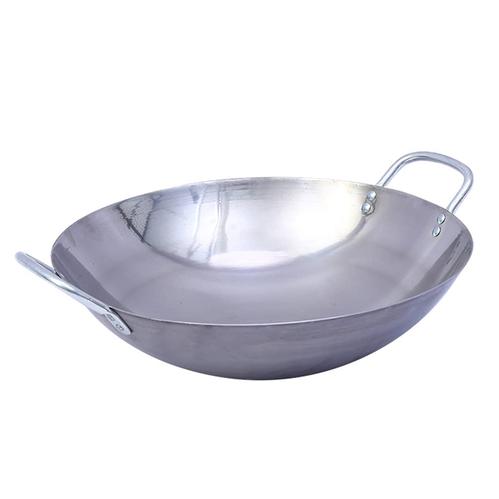 GXDHOMEModern Simplicity Thicken Double Ear Stainless Steel Wok Multiple Specifications 36cm-70cm Uncoated Wok Non-stick Pan Heat Evenly Not Easy to Rust for Gas Cooktops