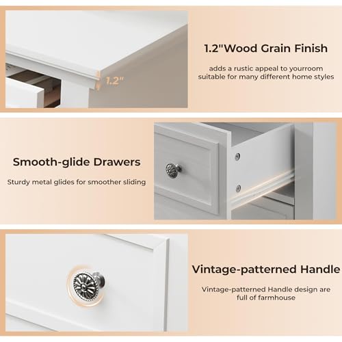 GAOMON White 5 Drawer Dresser for Bedroom, 48" Tall Wood Dresser & Chests of Drawers with Deep Drawers, Modern Chest Organizer with Metal Handles for Living Room, Hallway, Entryway