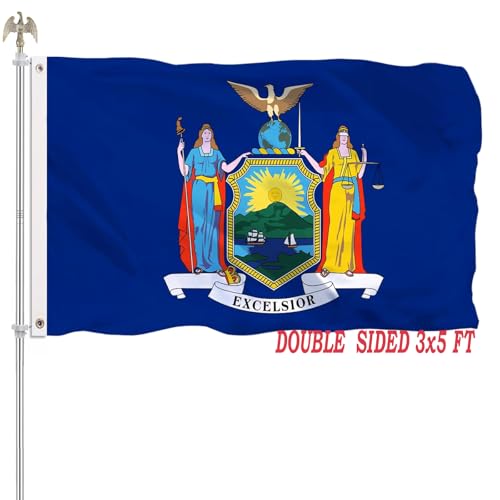 New York State Flag Double Sided Outdoor 3x5 New York Flags Heavy Duty 100% Polyester with 2 Brass Grommets