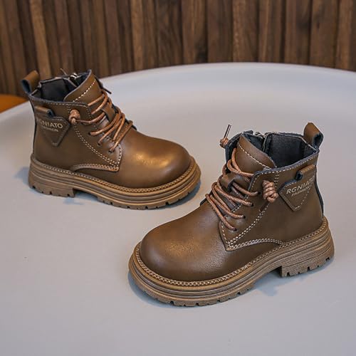 IWIHMIV Girl's Riding Boots Kids Leather Short Boots with Zipper Boys Non Slip Outdoor Lace up Winter Ankle Booties2