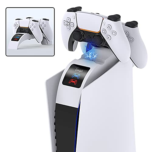 Image of Controller Charging Station for PS5, YUANHOT Dual Purpose Fast Controller Charger Dock Accessories Compatible with PlayStation 5, Replacement for DualSense Charging Station - White