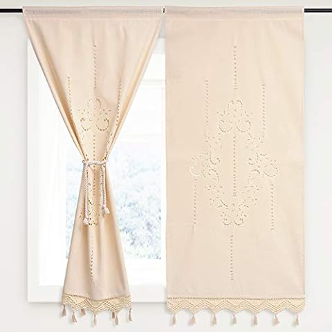 DOKOT Cortina de Cocina Bordada de Algodón Beige Cover