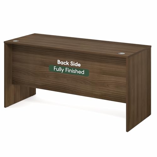 Image of Furinno Roger Computer Desk, 60 Inch Rectangular Executive Desk with Modesty Panel, Home Office Desk with Thick Tabletop, Desk Cord Grommet, Scratchproof, for Home Study, Office, Modern Walnut