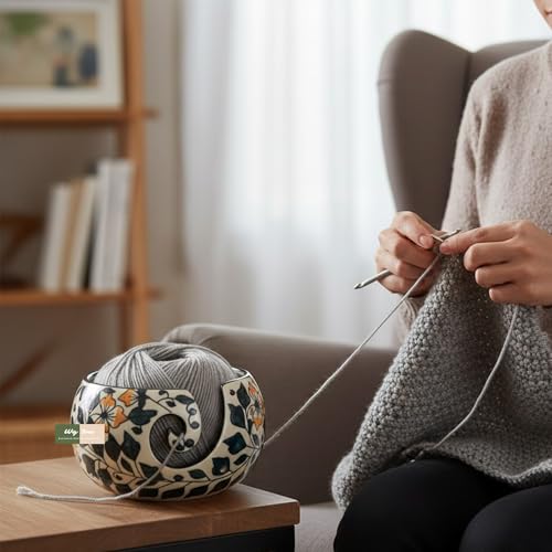 Image of WG inc Ceramic Yarn Bowl for Crochetting, Stoneware Handmade Floral Yarn Ball Holder for Tangle Free Knitting - Yarn Storage Bowl - Perfect for Crochet Accessories & Supplies