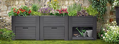 XXL Maxi Hochbeet Garten Schrank mit extra Staufächern für Gartenutensilien Frühbeet Kräuterbeet Pflanzkasten Gemüse Beet Pflanztisch in Holzoptik anthrazit (anthrazit mit 3 Staufächern)