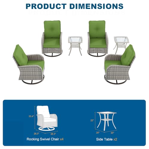 Image of 6-Piece Small Patio Furniture Set, Outdoor Swivel Rocking Chairs Set with Wicker Chairs and Tempered Glass Side Table, Outdoor Furniture Patio Bistro Set for Balcony, Deck, Porch