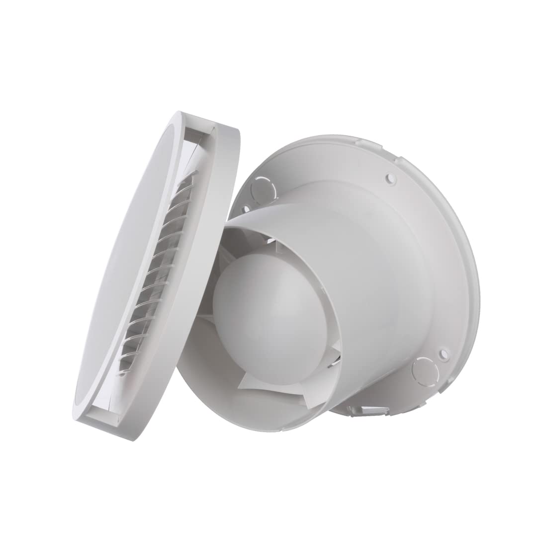 EUROPLAST Ø 100mm Aspiratore Bagno con Timer e Sensore di Umidità - Ventola Aspirazione Bianca - Estrattore Aria - Ventilatore da Parete per Cucina, Garage, WC