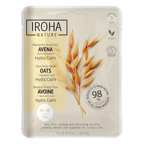 Iroha Nature – Beruhigende Feuchtigkeitsmaske mit Haferflocken | Tiefenhydrierung | Reduziert Rötungen | 98% natürliche Inhaltsstoffe | Vegan und 100% biologisch abbaubar