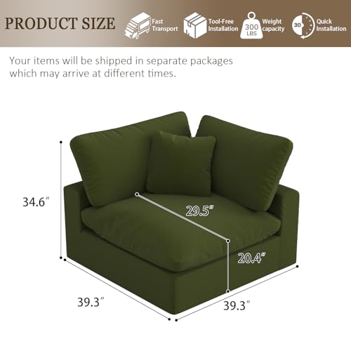 Image of Cloud Sectional Corner Sofa,Left /Right Modular Sofa,Down Filled Convertible Couch,Covers Washable & Replaceable,Green