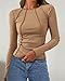 KIRUNDO Ribbed Long Sleeve Tops for Women Stretch Slim Basic Crop Tee Exposed Seams 2026 Spring Fall Fashion Trendy Tshirt(Camel, Large)