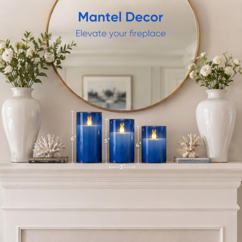 Image of Homemory Blue Flameless LED Pillar Candles with Remote Timer, Set of 3