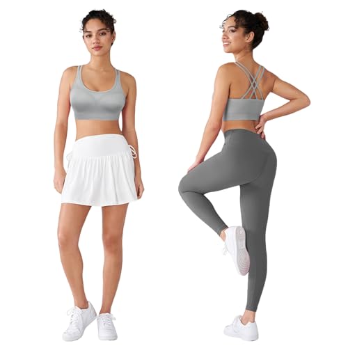 Image of WOYYHO Cross Back Sports Bra for Women Padded Medium Support Workout Bra | 3 Pack, Strappy, Removable Pads, Soft, Spaghetti Strap, Moisture-Wicking, Seamless, for Athletic Yoga Gym Fitness Daily