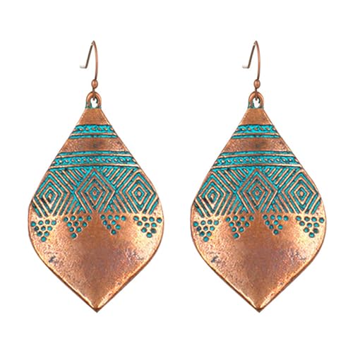 MALOYANVE Bohemian Hammered & Engraved Silver Earrings for Women Unique Handmade Vintage Boho Carved Texture Pattern Dangle Drop Teardrop Earrings Fashion Hippie Jewelry
