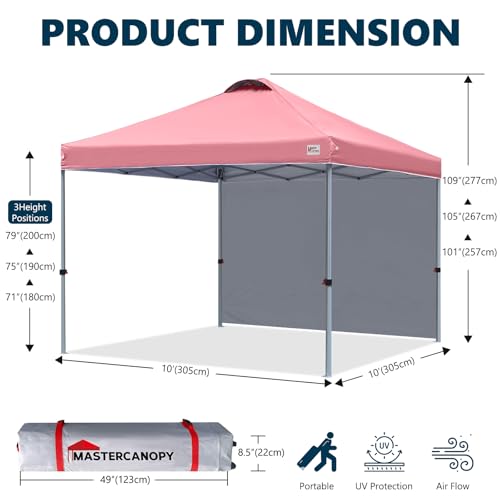 Image of MASTERCANOPY 10x10 Durable Pop Up Canopy Tent with 1 Sidewall, Pink