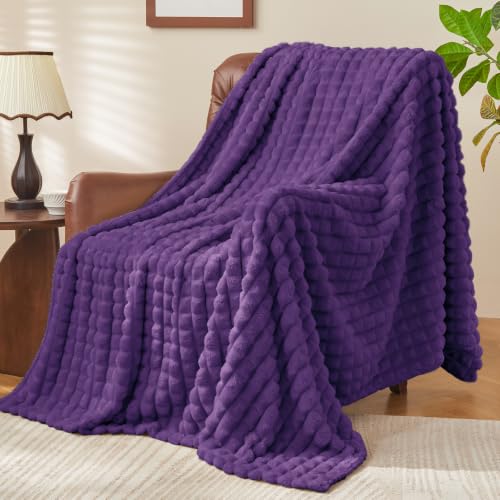 Image of BEDELITE 3D Checked Purple Fleece Throw Blanket for Couch, 50x60 Inches
