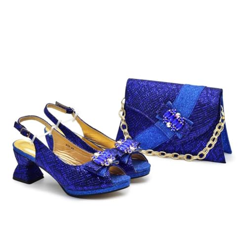 Women Italian Shoes And Bags Matching Set African Rinestone Pump Shoes And Purse Handbag Set Purple 412